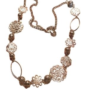 Long vintage filigree floral link necklace